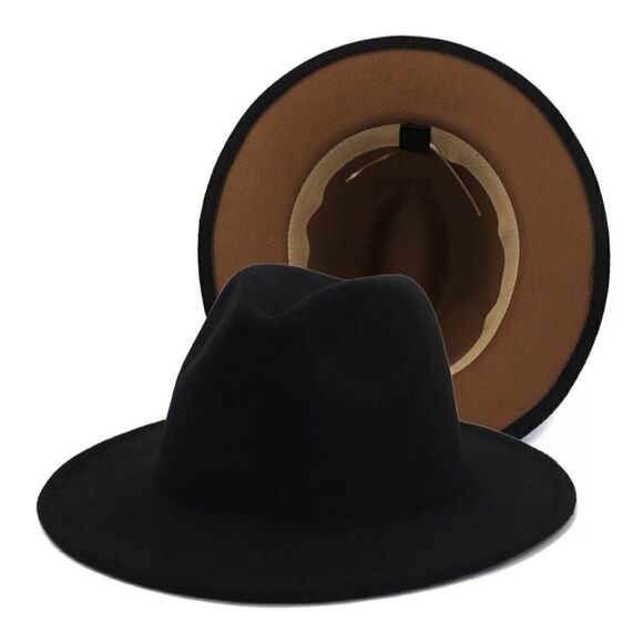 Black with Tan Base Fedora Hat - Picture 1 of 1